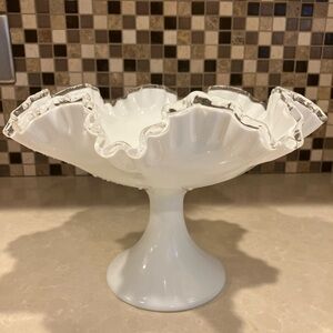 Fenton Silver Crest Vintage Milk Glass large pedestal bowl